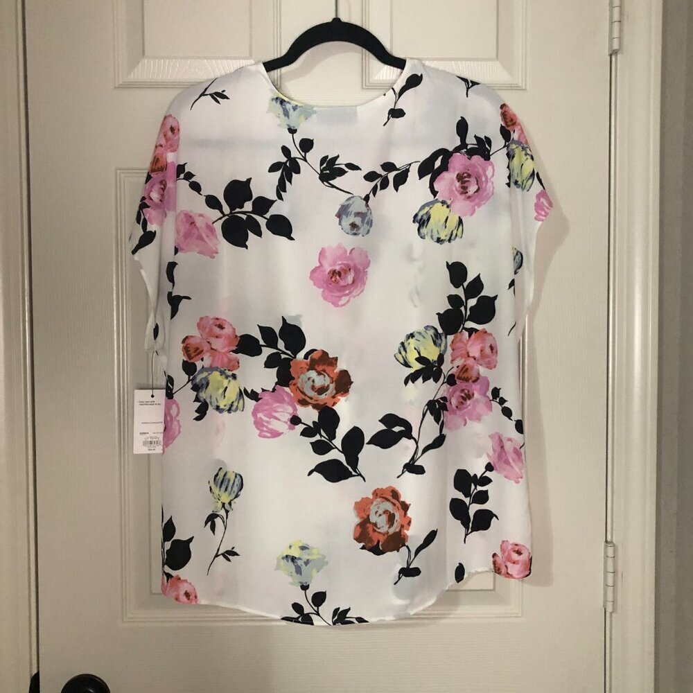 Apt. 9‎ BNWT black pink white cap sleeve v-neck blouse size XXL - Picture 3 of 4